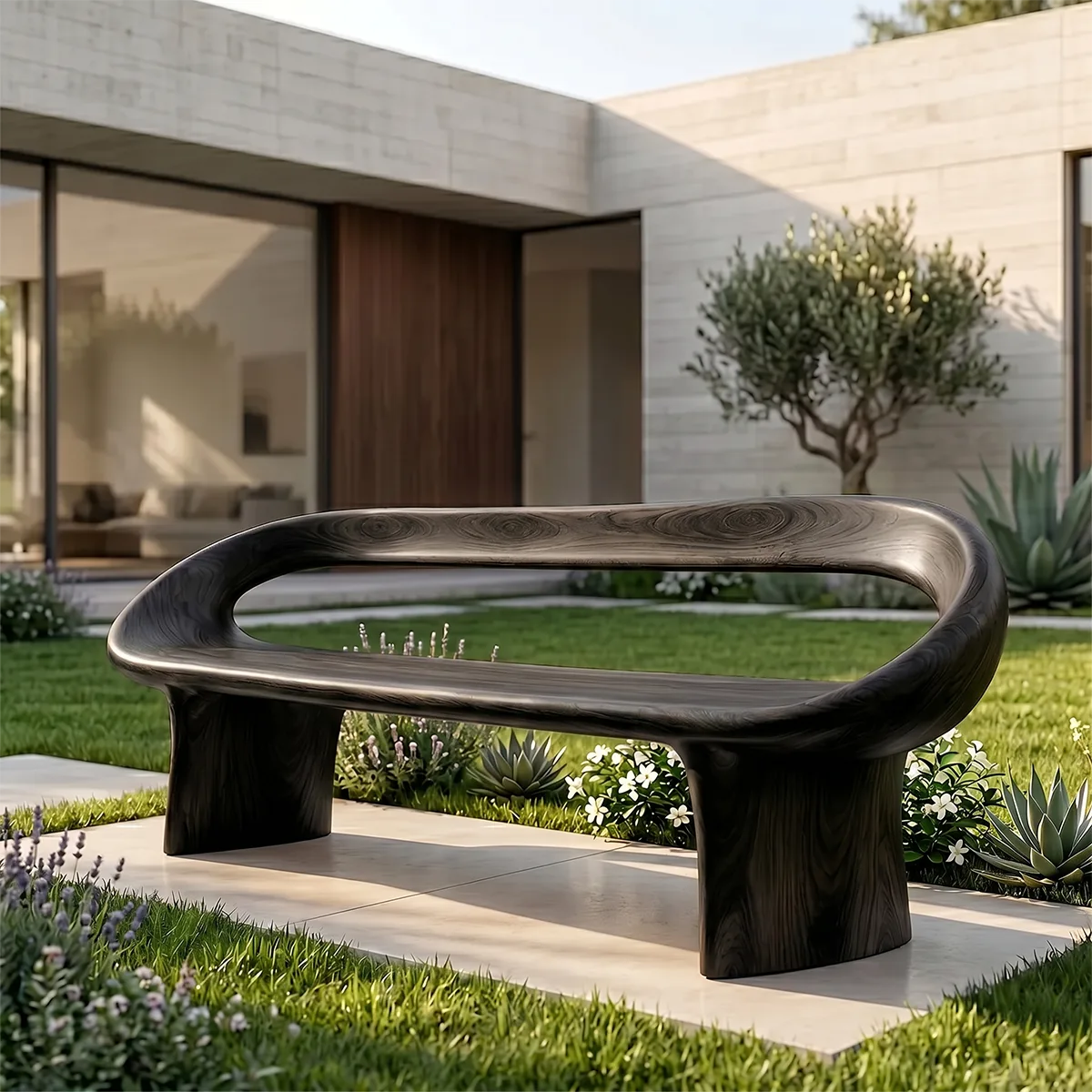 Contemporary Loop Frame Outdoor Bench with Organic Curves TH003-9918
