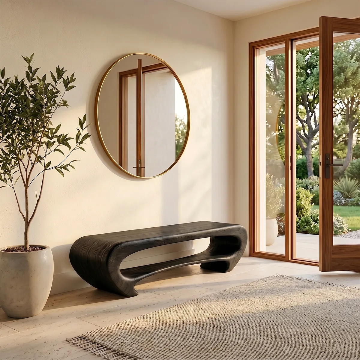 Organic Waterfall Console Bench, Sculptural Modern Entryway Seating TH003-2097