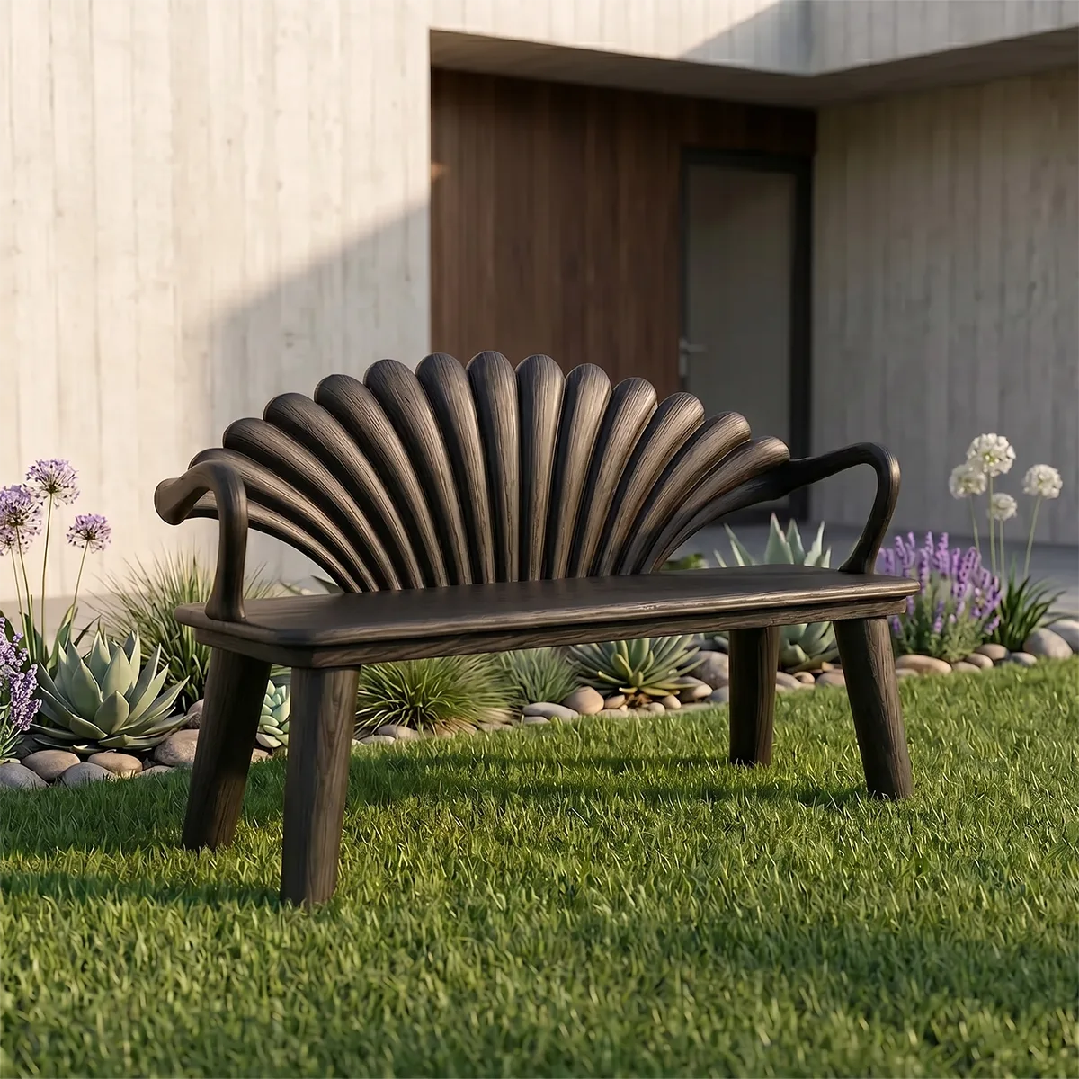 Decorative Fan Shell Bench with Artistic Sculptural Backrest TH003-9079