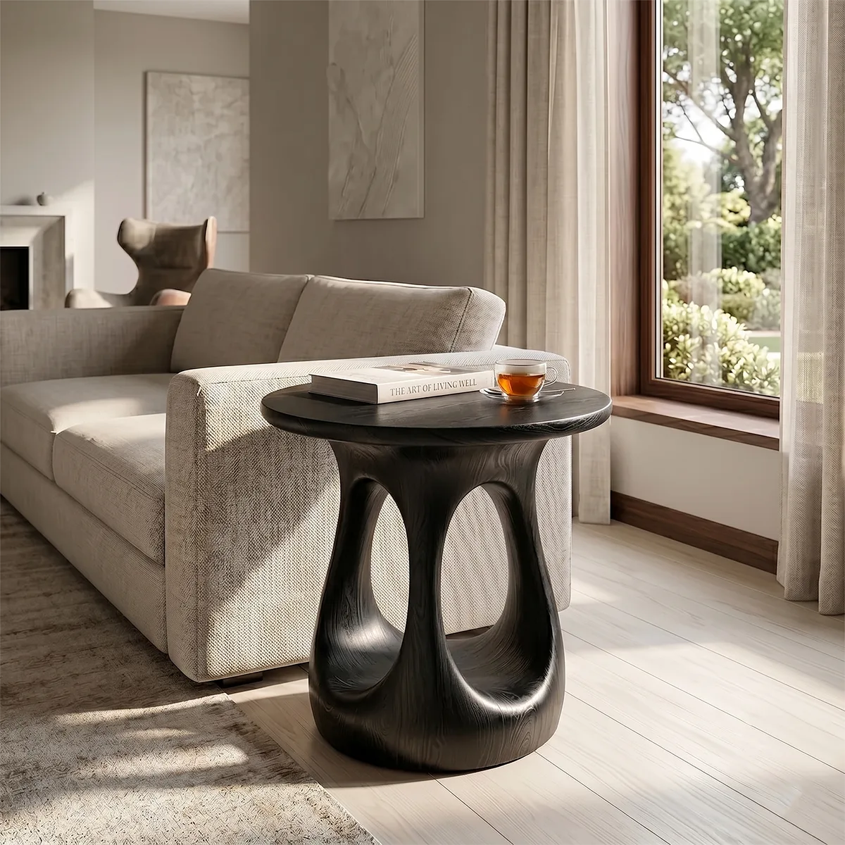Dual Arch Sculptural End Table, Modern Round Side Table for Living Room TH003-3615