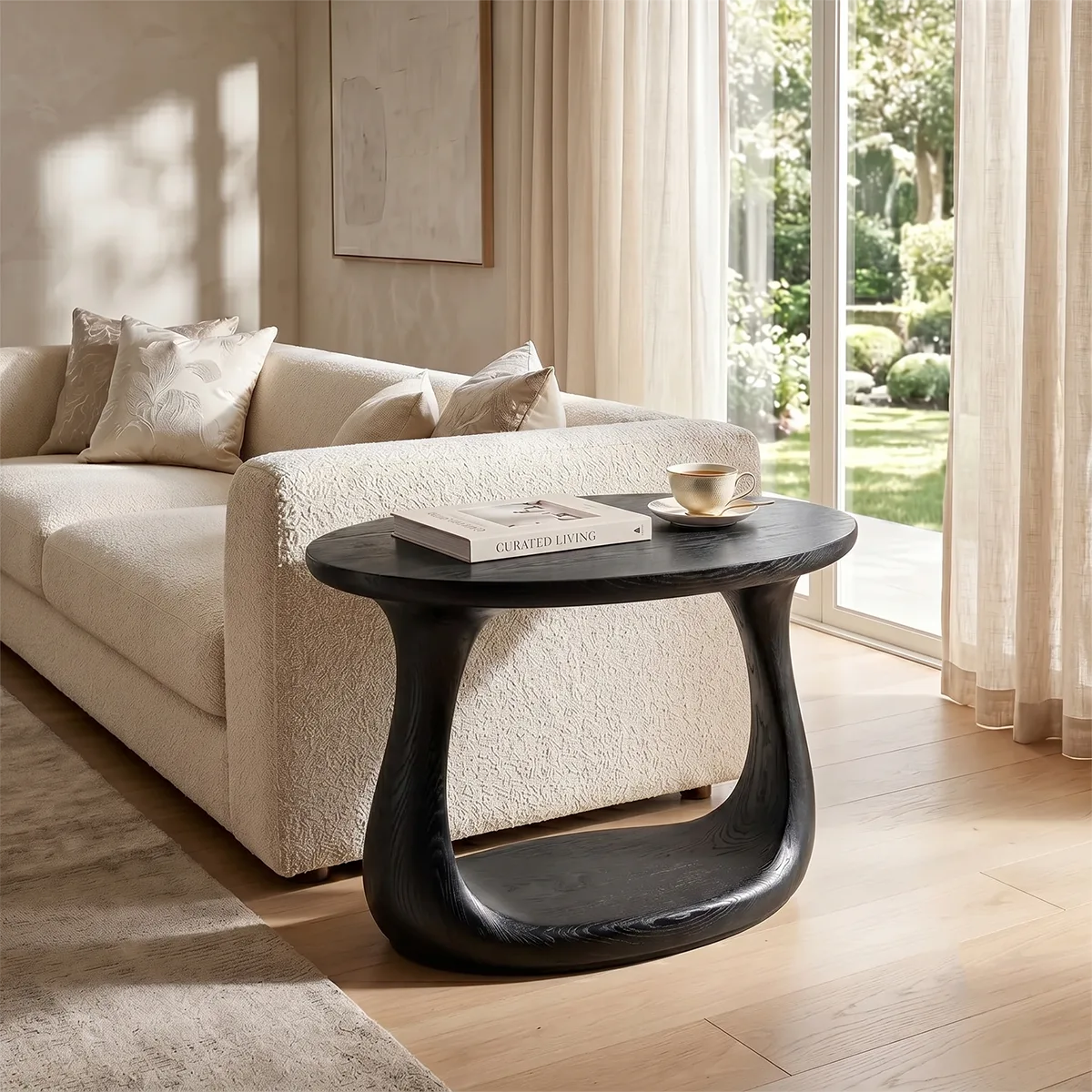 Modern Open Base End Table with Sculptural Curved Design TH003-3007