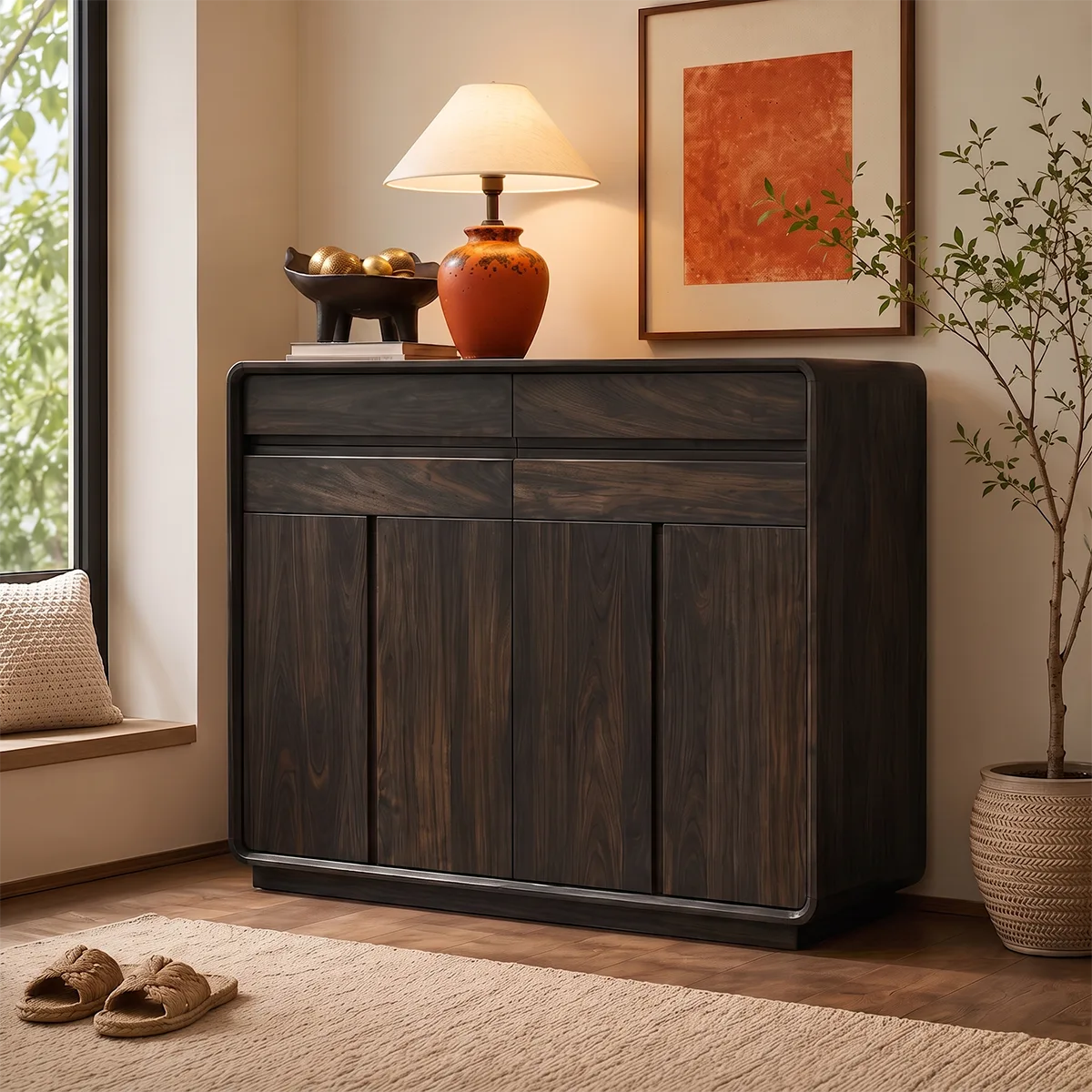 Modern Sideboard with Concealed Storage and Rounded Corners | Rounded Storage Cabinet HG021-9CNZ4OR