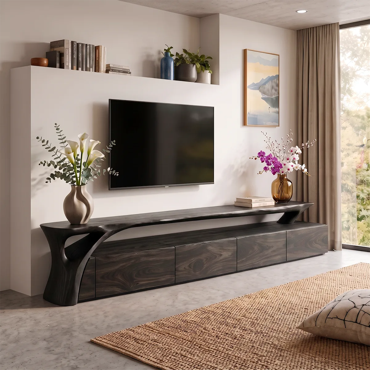 Modern Low Profile TV Stand | Contemporary Media Console with Hidden Storage HG021-6PMK2DQ
