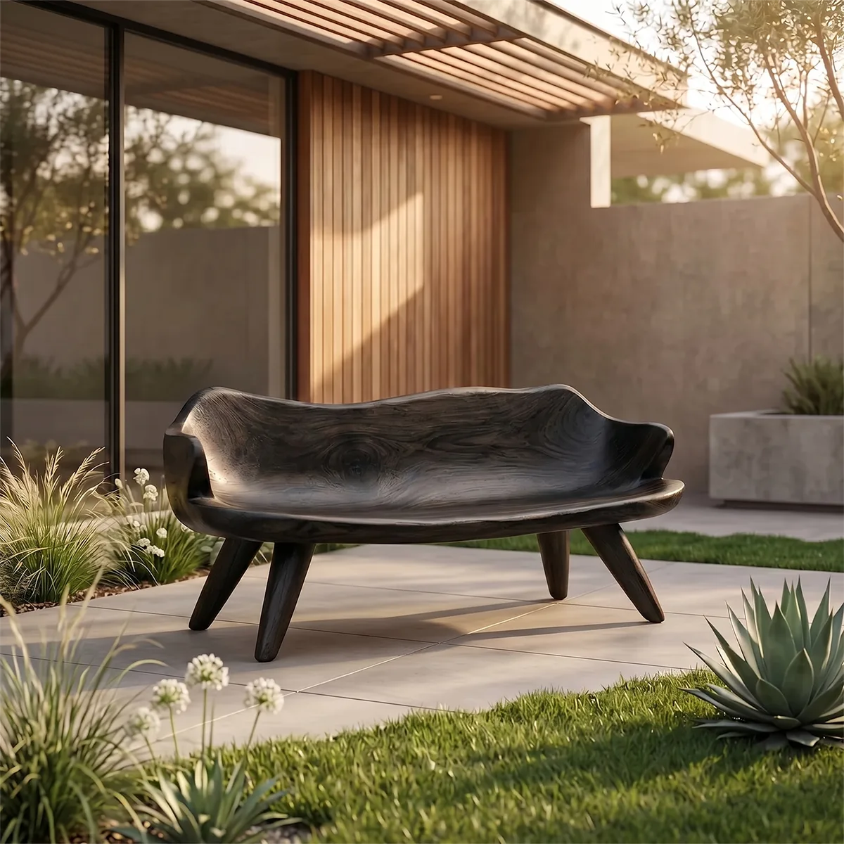 Contemporary Sculptural Bench with Hand-Carved Organic Form TH003-4142