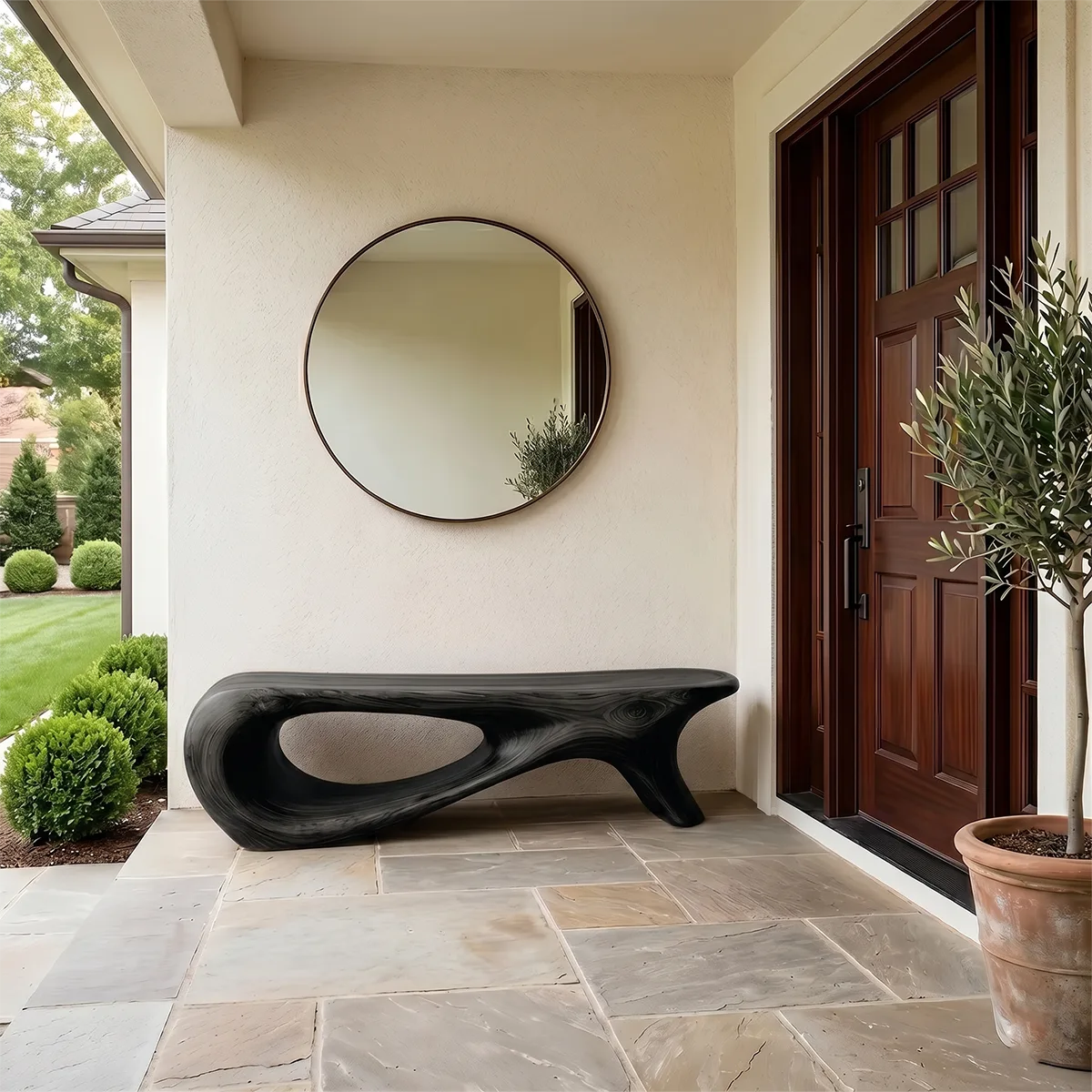 Organic Modern Wood Bench, Sculptural Entryway & Garden Seating TH003-2493