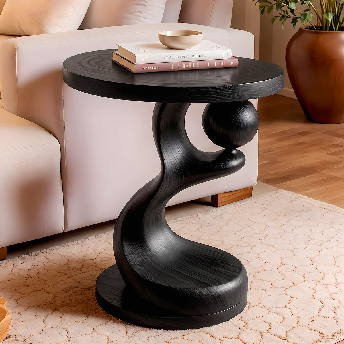 Modern Sculptural End Table | Round Accent Side Table with Artistic Pedestal Base HG021-7OXD7KY