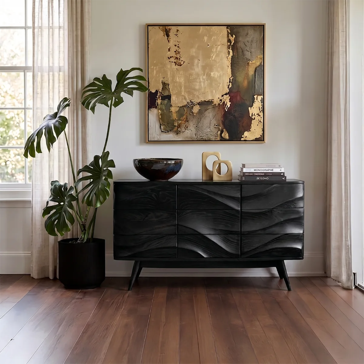 Sculptural Wave Sideboard with Concealed Storage | Modern Statement Storage Cabinet HG021-8RCI9CZ