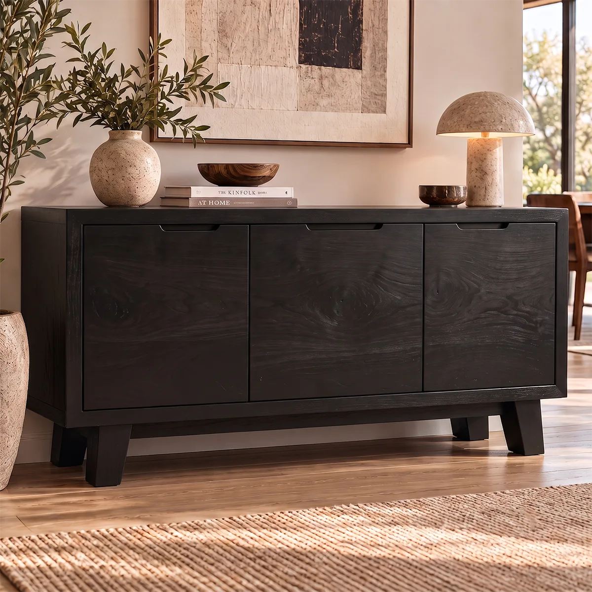 Modern 3-Panel Sideboard with Concealed Storage | Minimalist Living Room Storage Cabinet HG021-3CTB2ZR