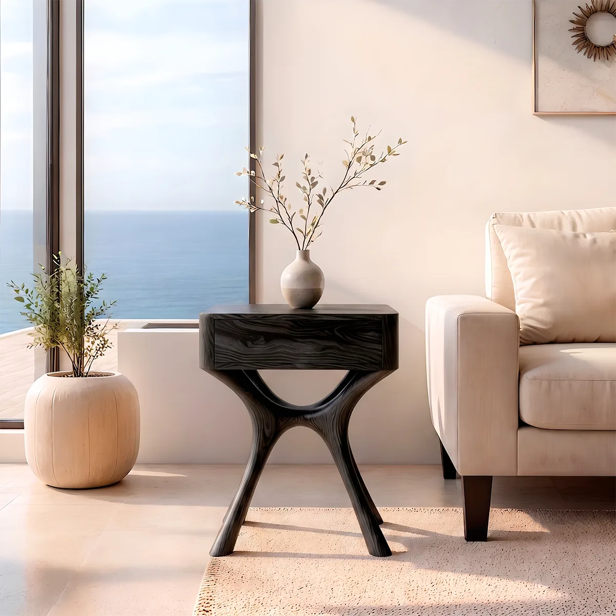Modern Sculptural End Table with Drawer | Curved Accent Side Table for Living Room & Bedroom HG021-9NSN3GY