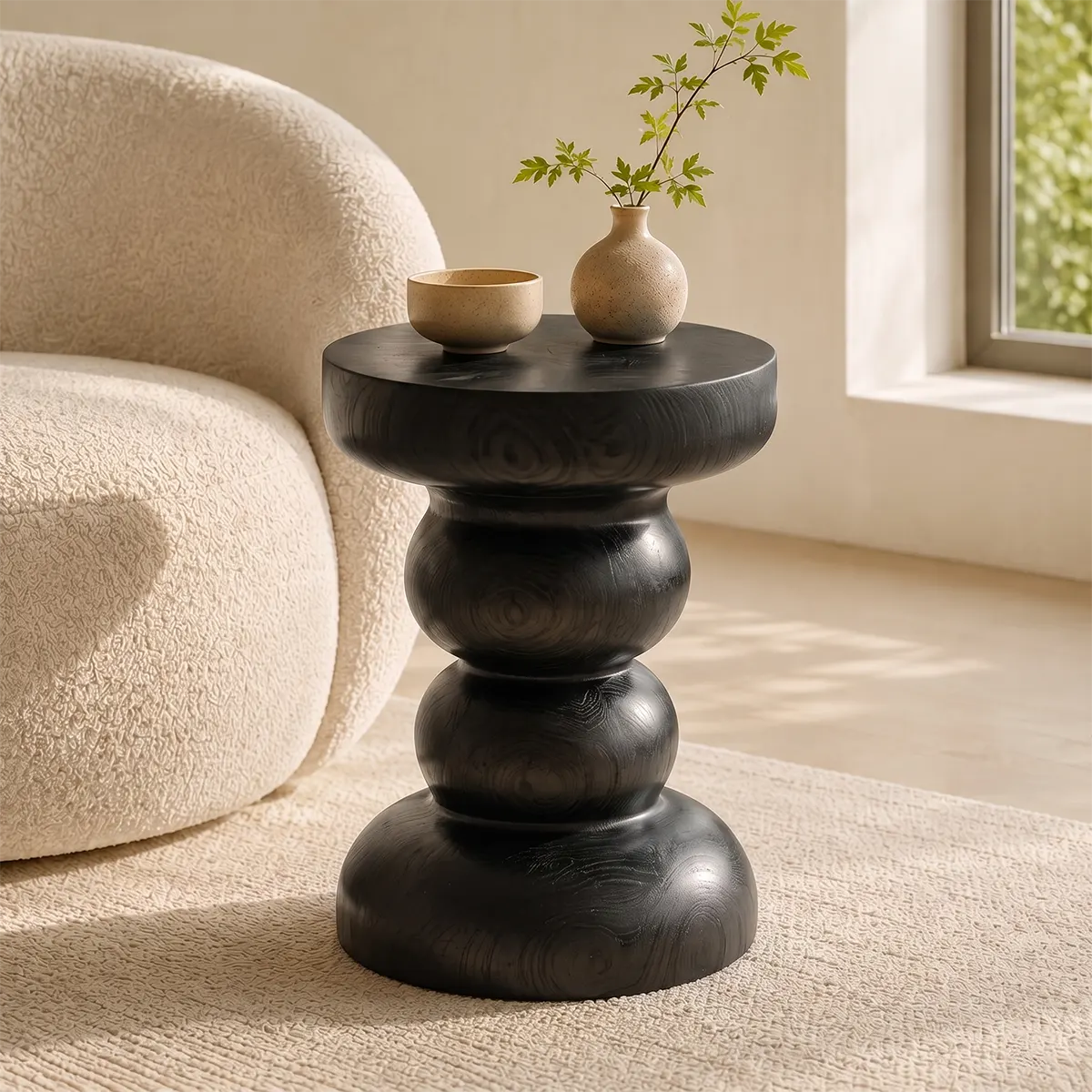 Sculptural Stacked Orb Wood End Table | Round Pedestal Side Table TT006-7BGA3HV