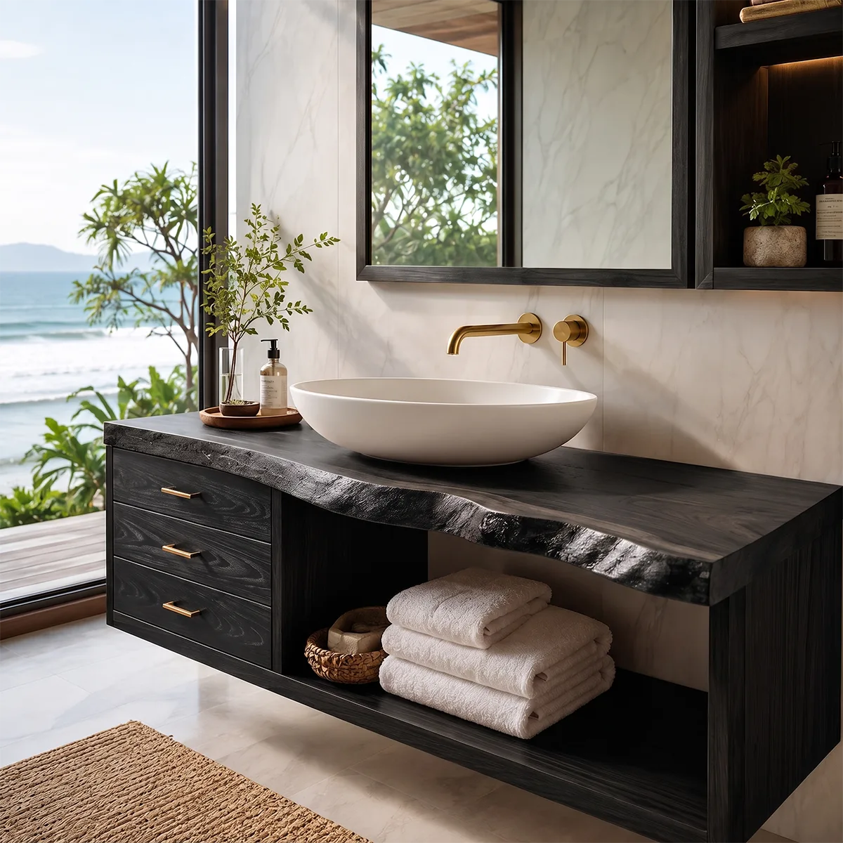 Modern Bathroom Vanity with 3 Drawers & Open Shelf | Freestanding Bathroom Cabinet TT006-3YAD4ZW