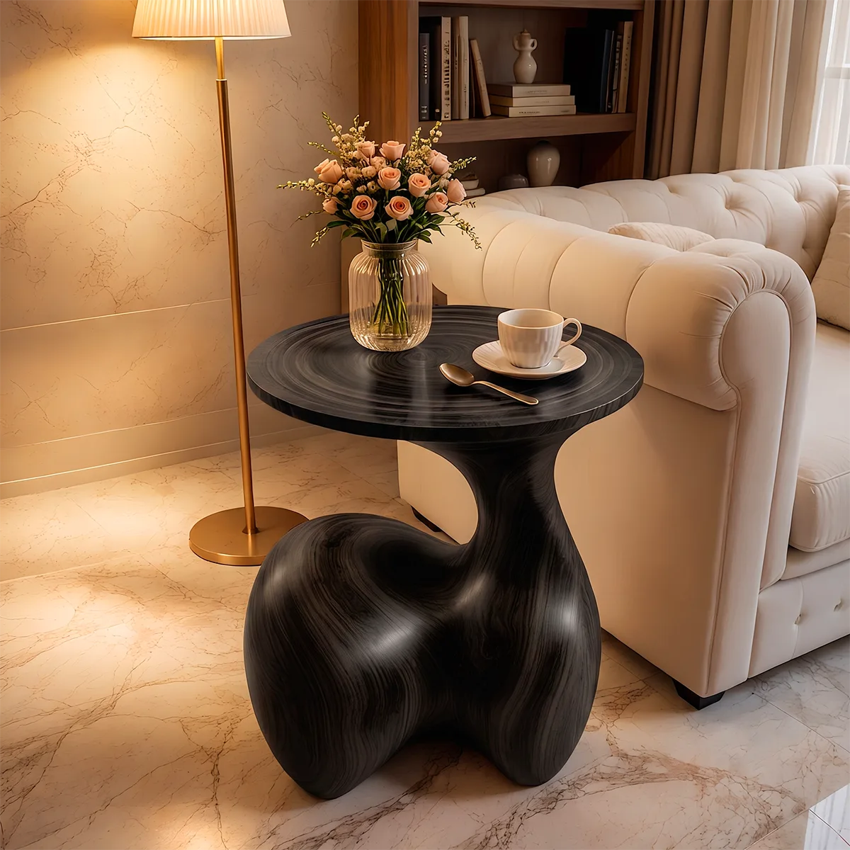 Modern Round End Table | Organic Sculptural Pedestal Side Table HG021-6020