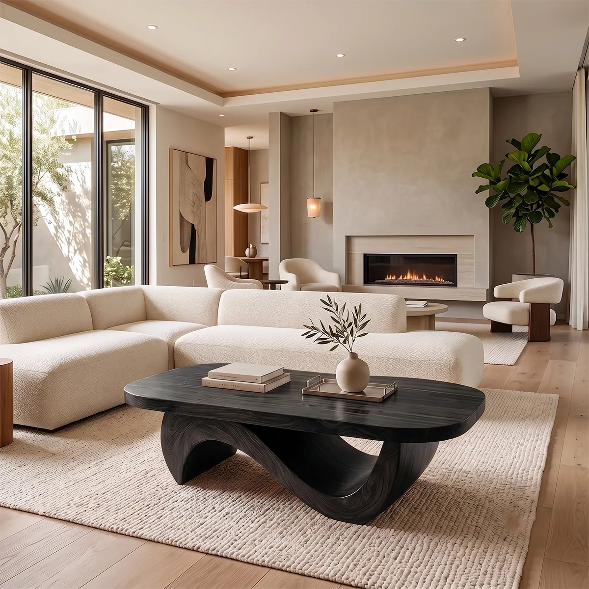 Modern Organic Coffee Table | Sculptural Solid Wood Oval Cocktail Table TH003-8610