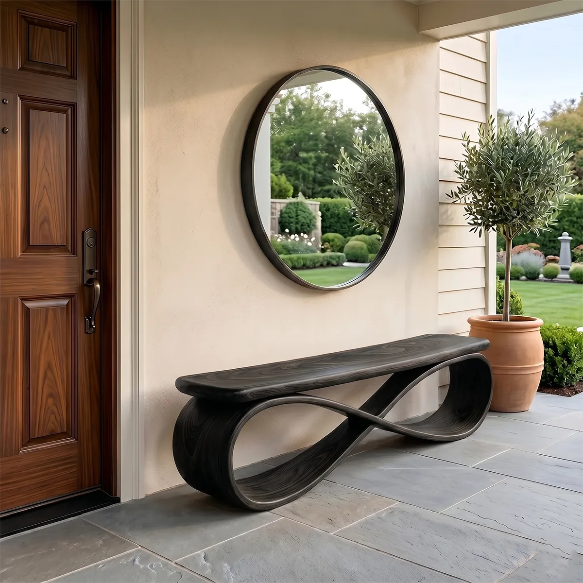 Infinity Loop Sculptural Bench with Flowing Contemporary Design TH003-7911