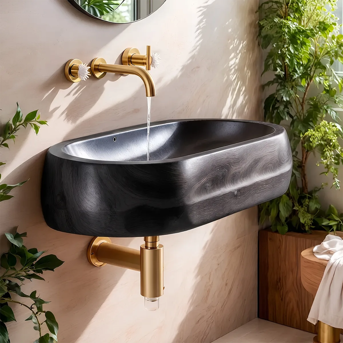 Rounded Wall Mounted Bathroom Sink | Integrated Floating Basin with Deep Curved Interior TT006-9UAO5GD
