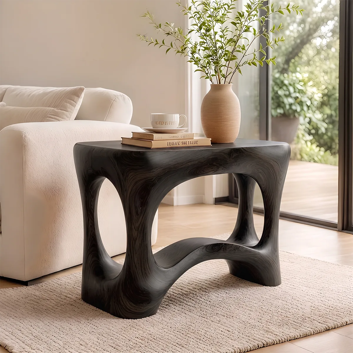 Modern Sculptural End Table | Organic Accent Side Table with Rounded Square Top HG021-3496