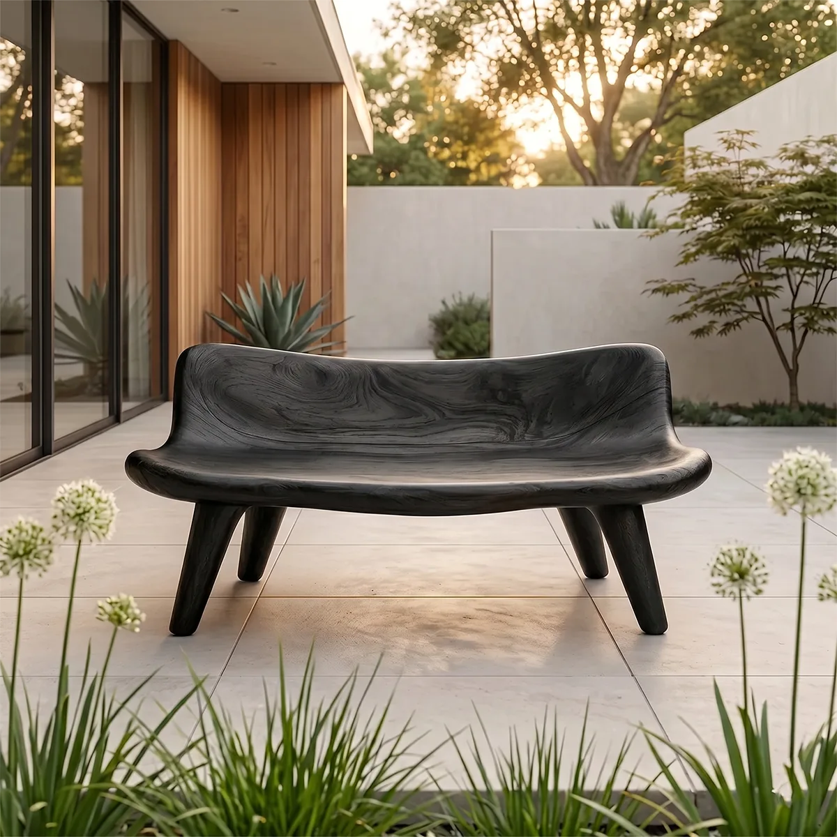 Organic Sculptural Wooden Garden Bench with Curved Backrest TH003-8441
