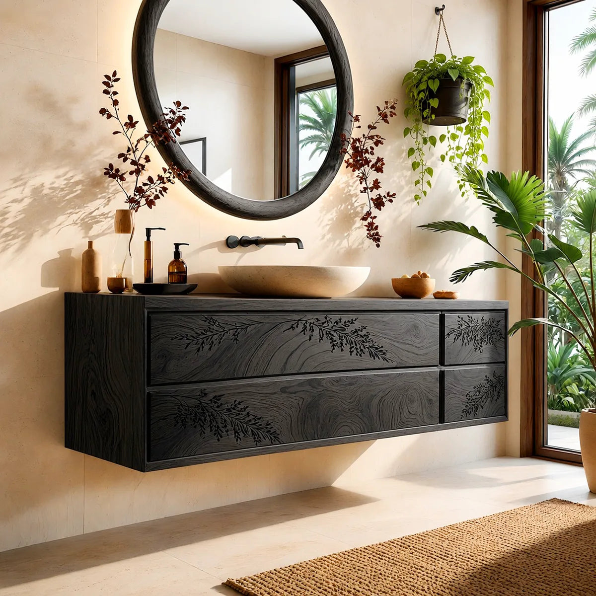 Floating Bathroom Vanity | Nature Inspired Wall Mounted Bathroom Cabinet HG021-6223