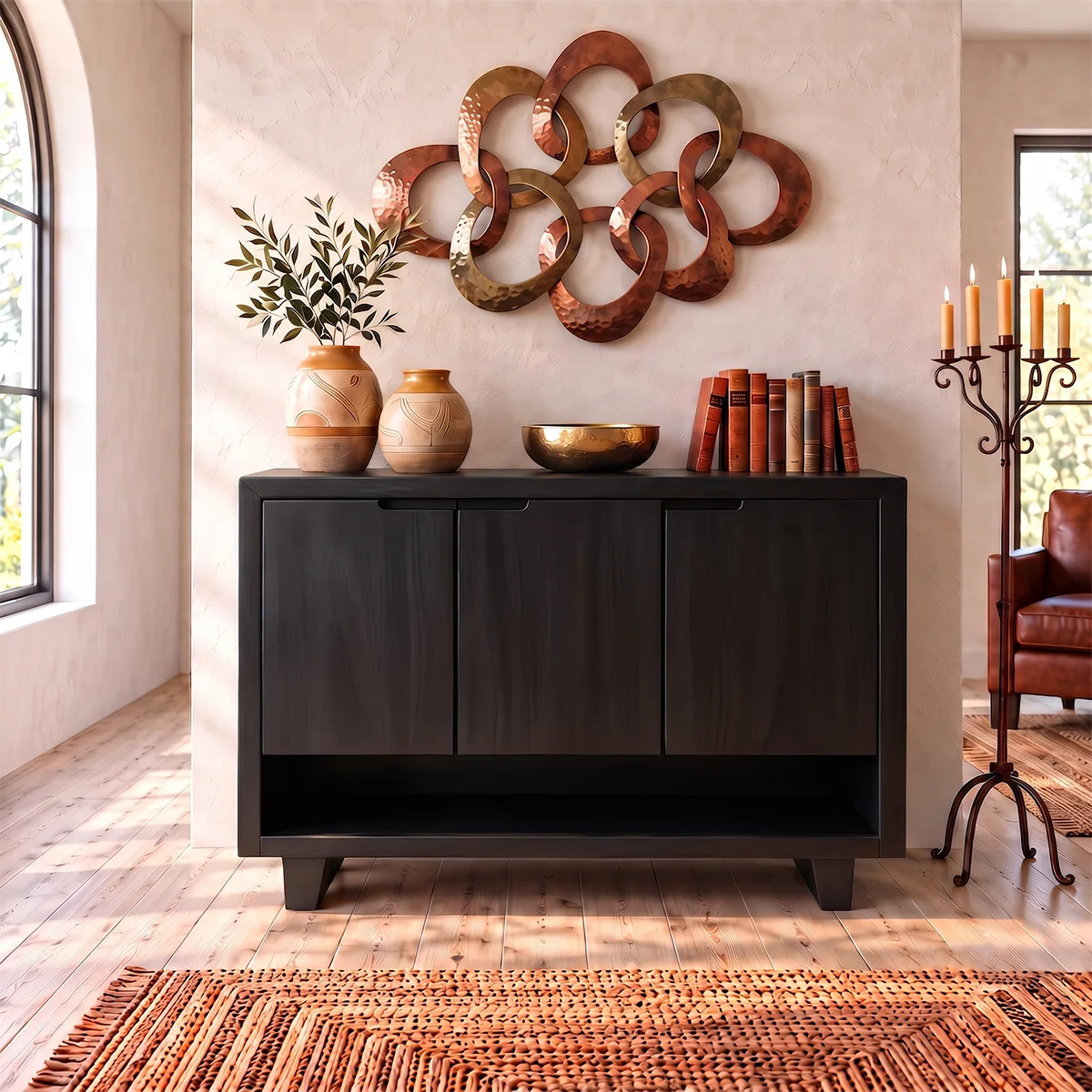 3-Panel Sideboard with Open Lower Shelf | Modern Living Room Storage Cabinet HG021-1EZP9IC