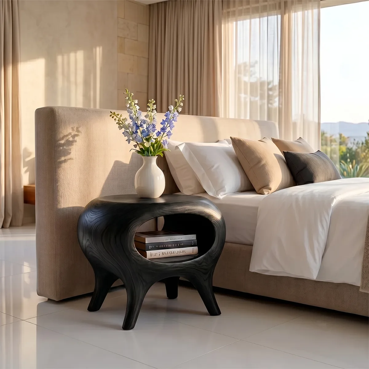 Organic Sculptural Nightstand with Open Storage Shelf TH003-1471