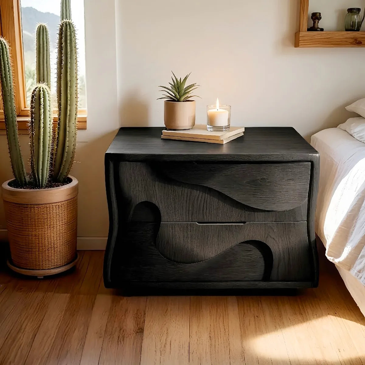 Artistic Solid Wood Nightstand with Two Drawers for Modern Bedrooms HG021-5195