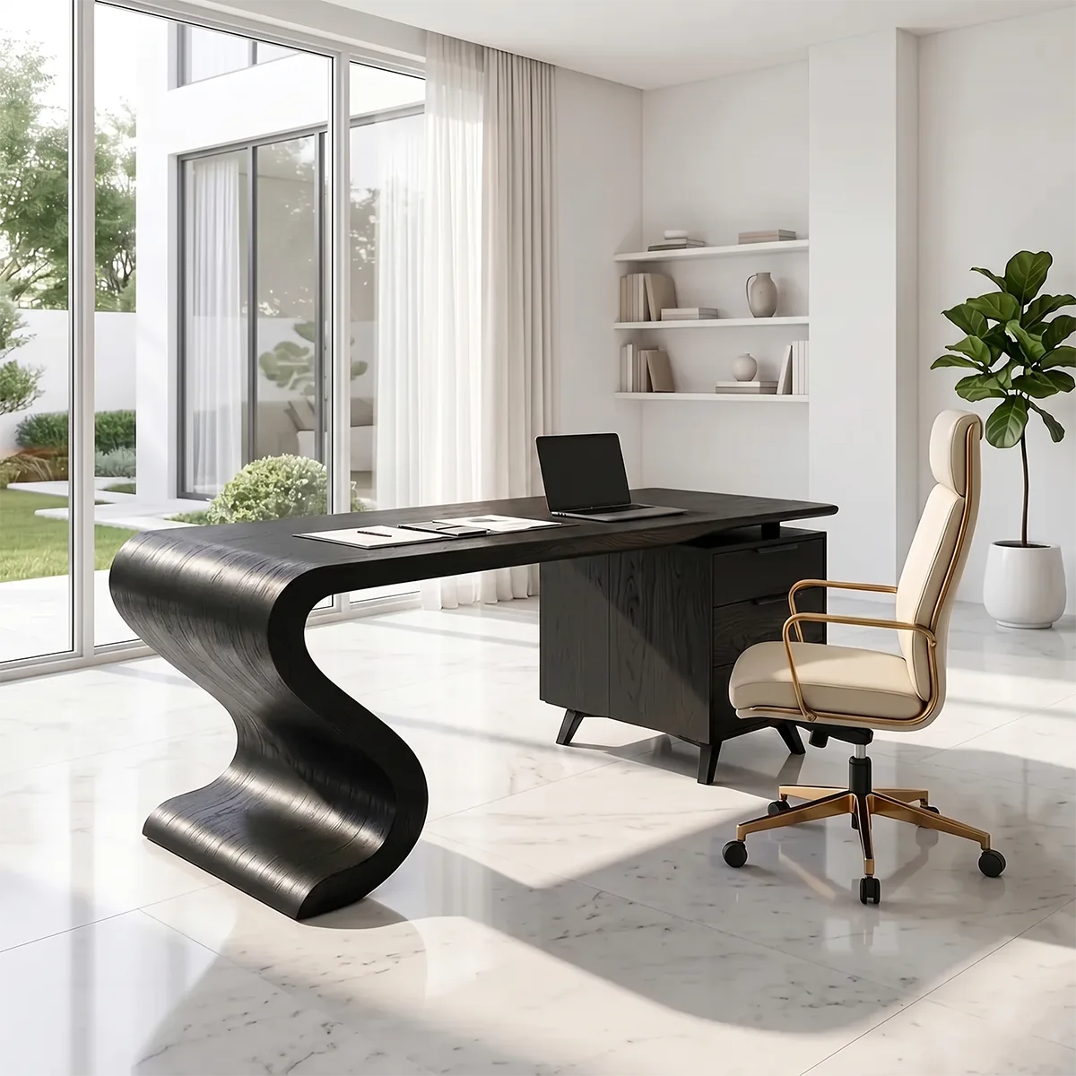 Modern Waterfall Executive Desk | Luxury Office Desk with Storage TH003-4470