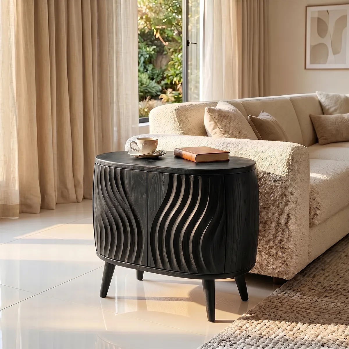 Round Sculptural End Table with Concealed Storage Cabinet TH003-3235