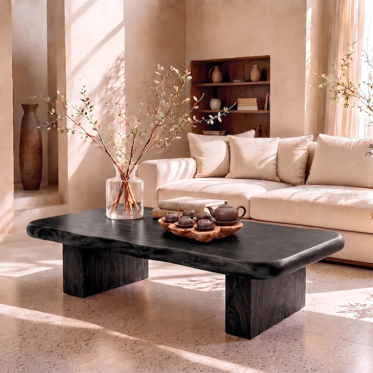 Rectangular Coffee Table with Thick Top & Block Legs | Modern Center Table HG021-6CIC4AB