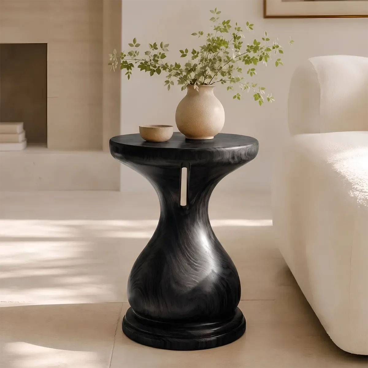 Sculptural Hourglass Wood End Table | Round Pedestal Side Table TT006-1EXY3PZ