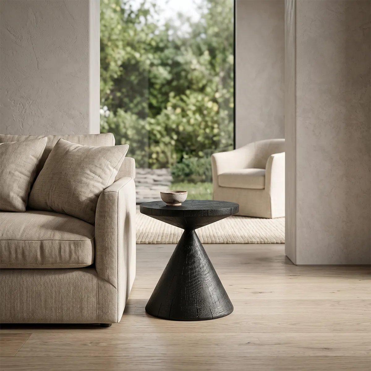 Sculptural Hourglass Wood End Table | Round Flared Pedestal Side Table TT006-5OBC6IL
