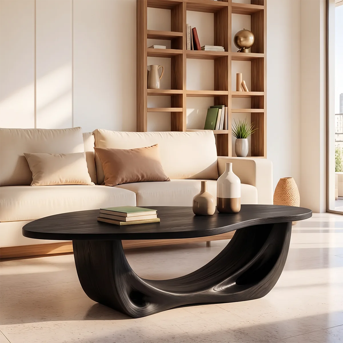 Sculptural Oval Coffee Table with Curved Loop Base | Organic Modern Living Room Center Table TT006-6OIS5KS