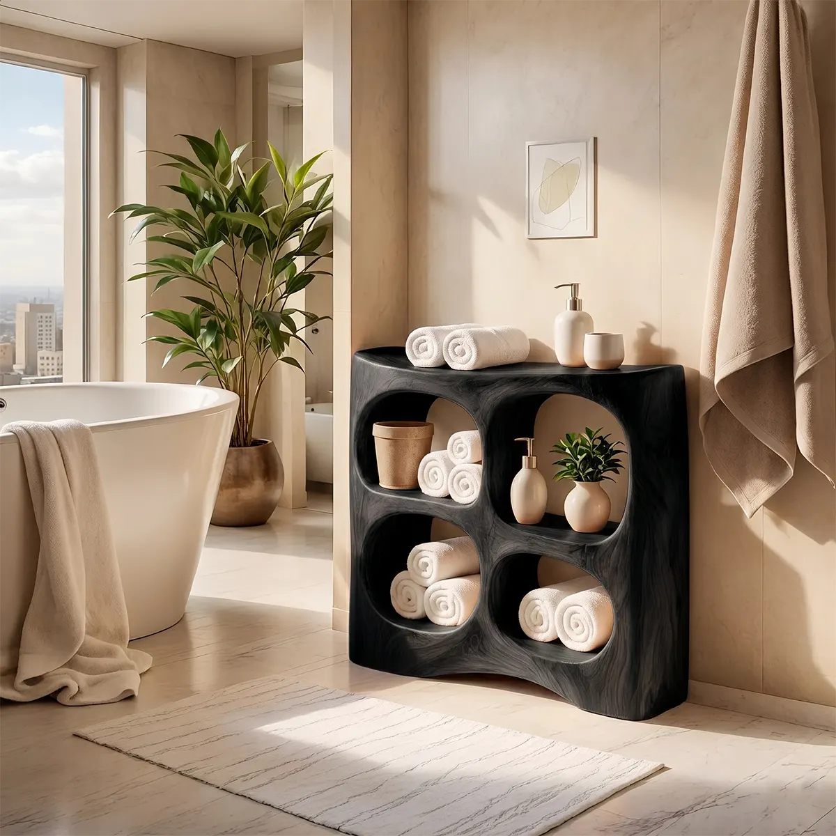 Bathroom Vanity with 4 Open Shelves | Sculptural Organic Modern Design TT006-6CKE8DD