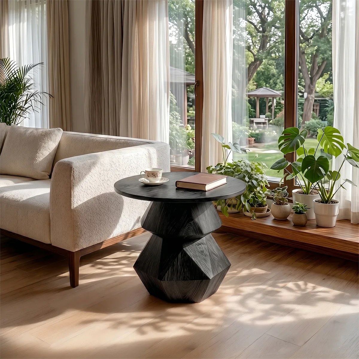 Modern Geometric Pedestal End Table with Sculptural Base TH003-4022