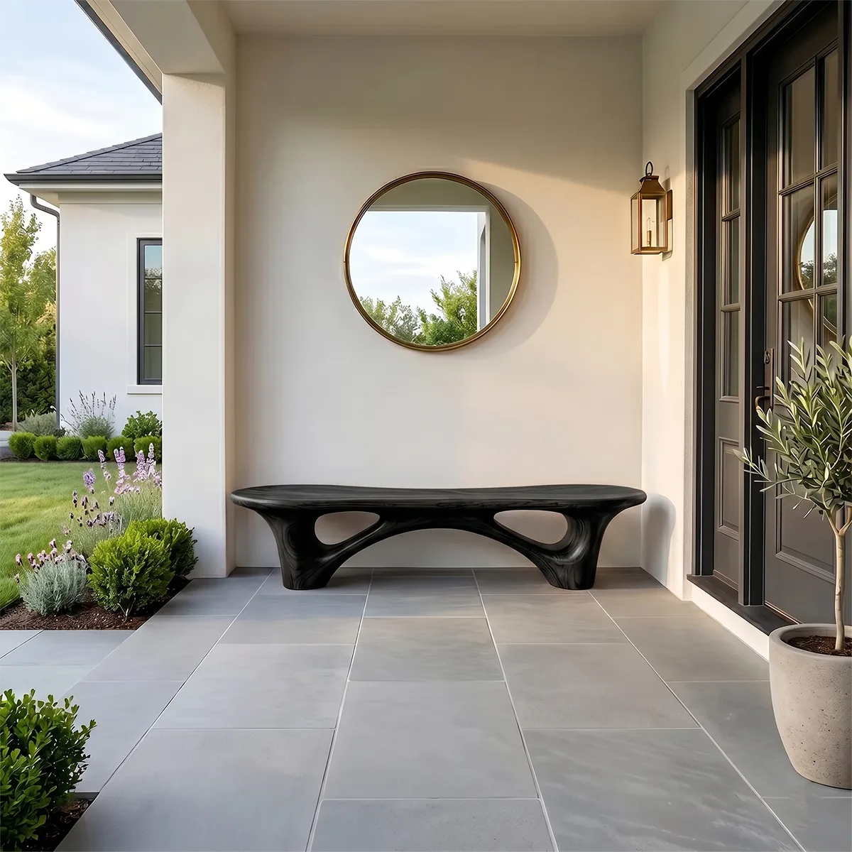 Organic Sculptural Bench with Architectural Openwork Base TH003-3360