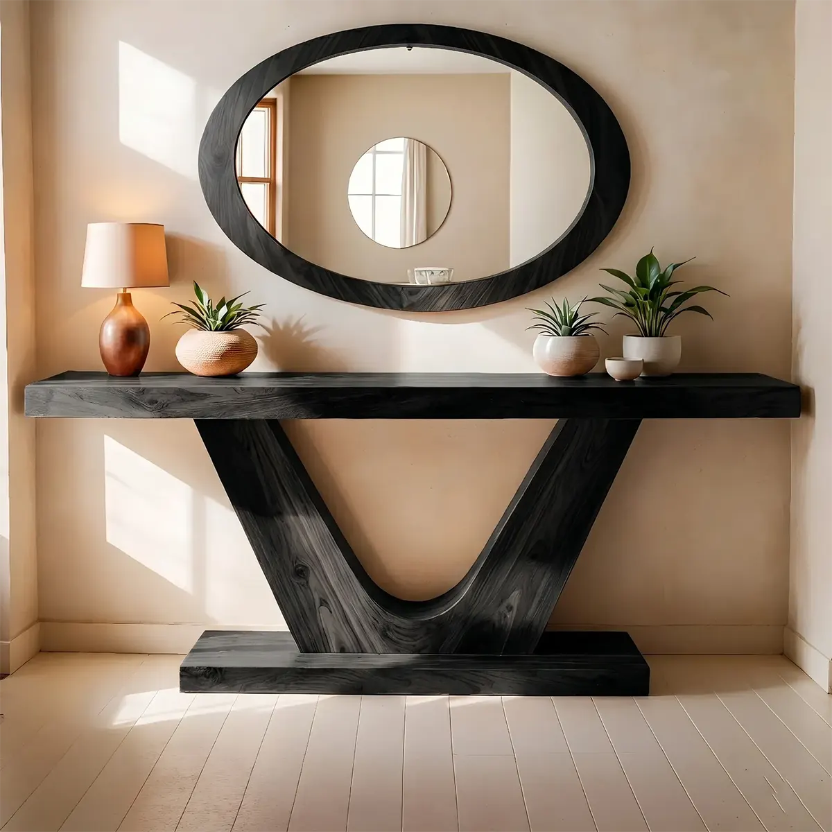 Sculptural Solid Wood Console Table for Entryways, Hallways & Living Rooms TT006-5294