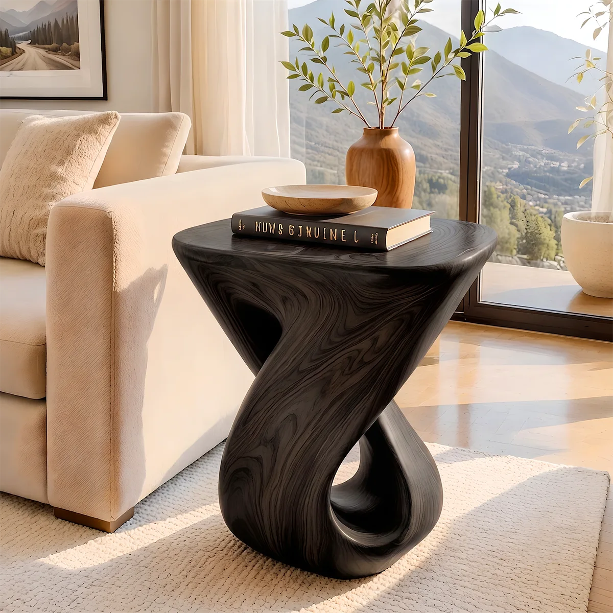 Modern Rounded Square End Table | Twisted Sculptural Accent Side Table HG021-9463