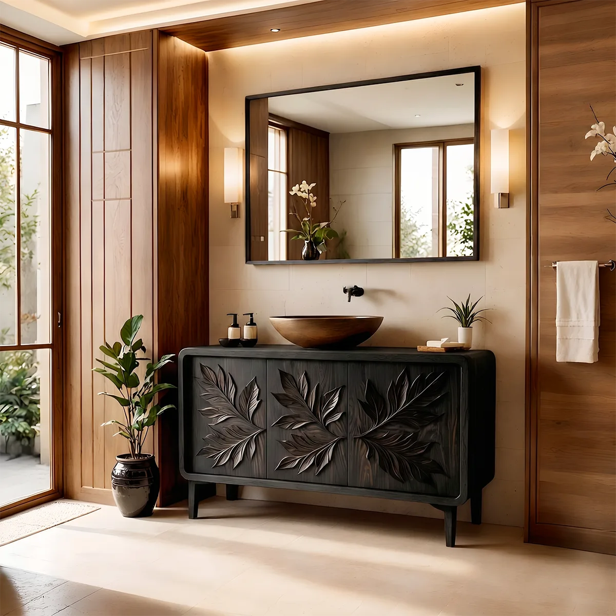 Botanical Leaf Bathroom Vanity with Sculpted Nature-Inspired Front HG021-9147