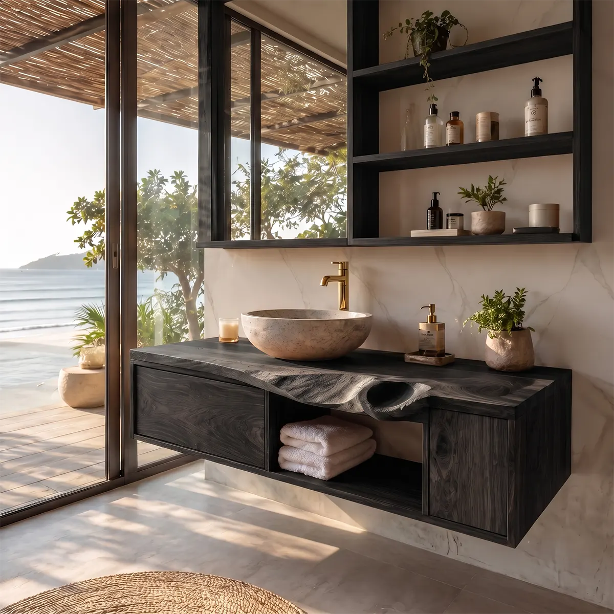 Live Edge Floating Bathroom Vanity | Wall Mounted Vanity with Storage TT006-8ARX9GC