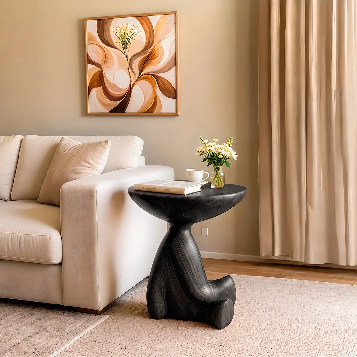 Modern Sculptural End Table | Organic Round Accent Side Table HG021-2912
