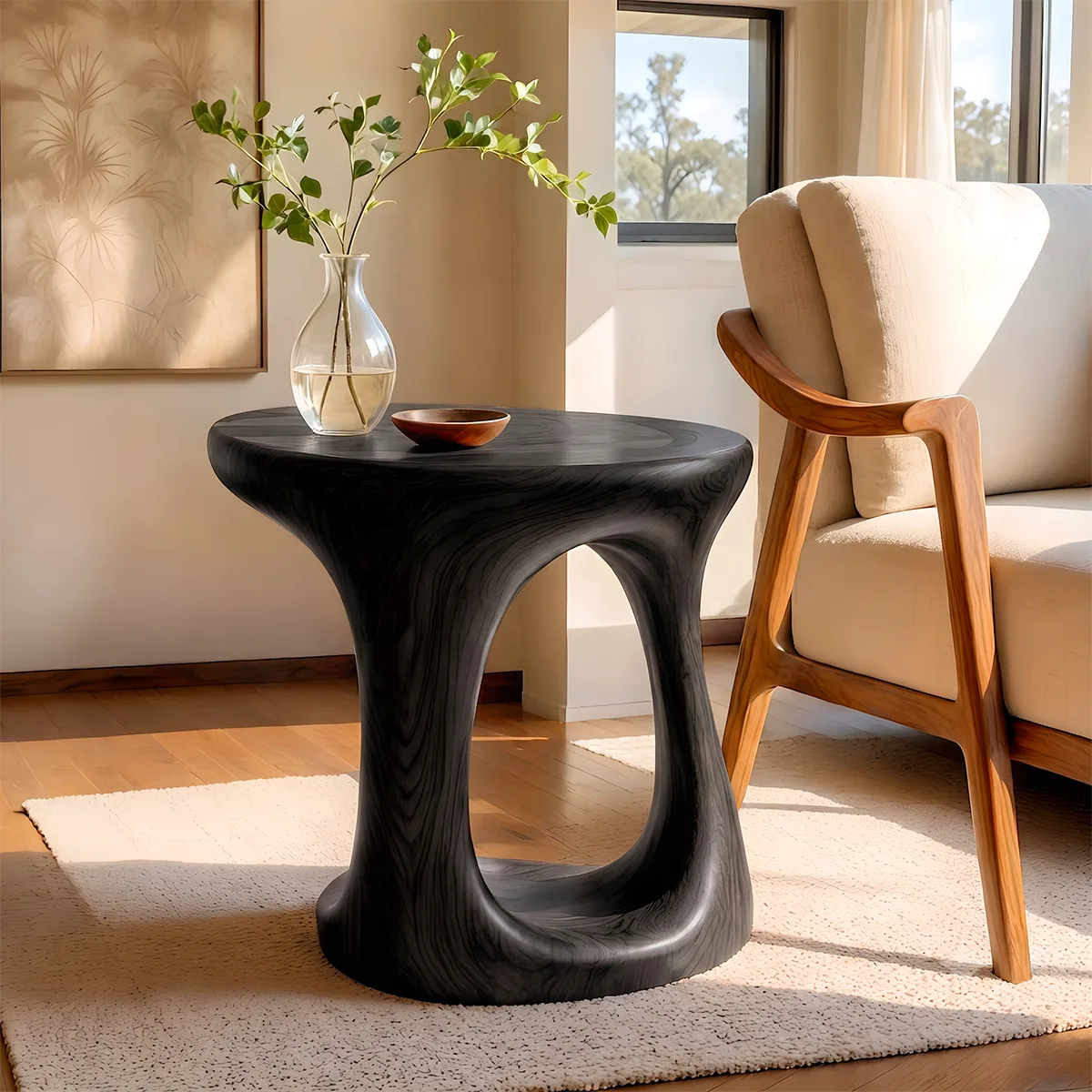 Modern Round End Table | Sculptural Open Pedestal Side Table HG021-5986