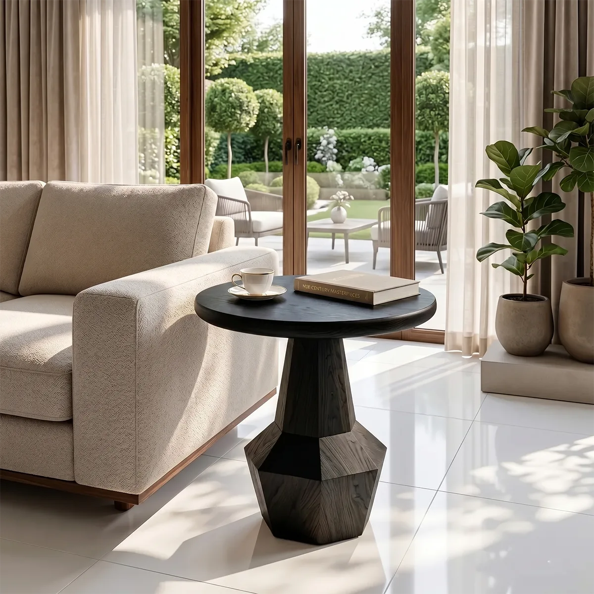 Modern Geometric End Table with Sculptural Pedestal Base TH003-6845