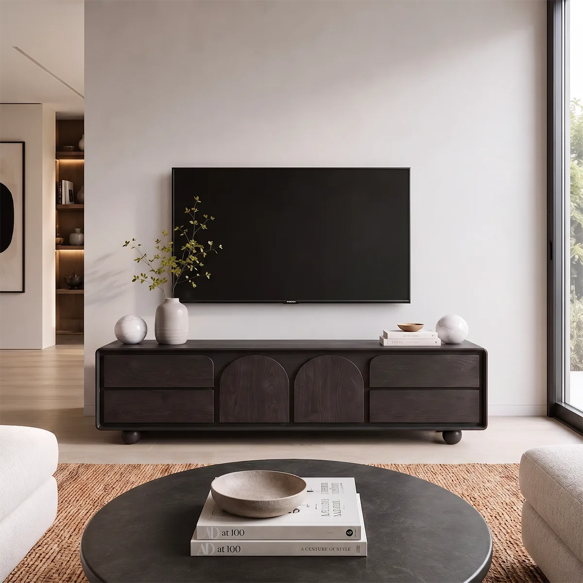 Arched Door Wood TV Stand with Storage | Modern Media Console HG021-8LBM2PX