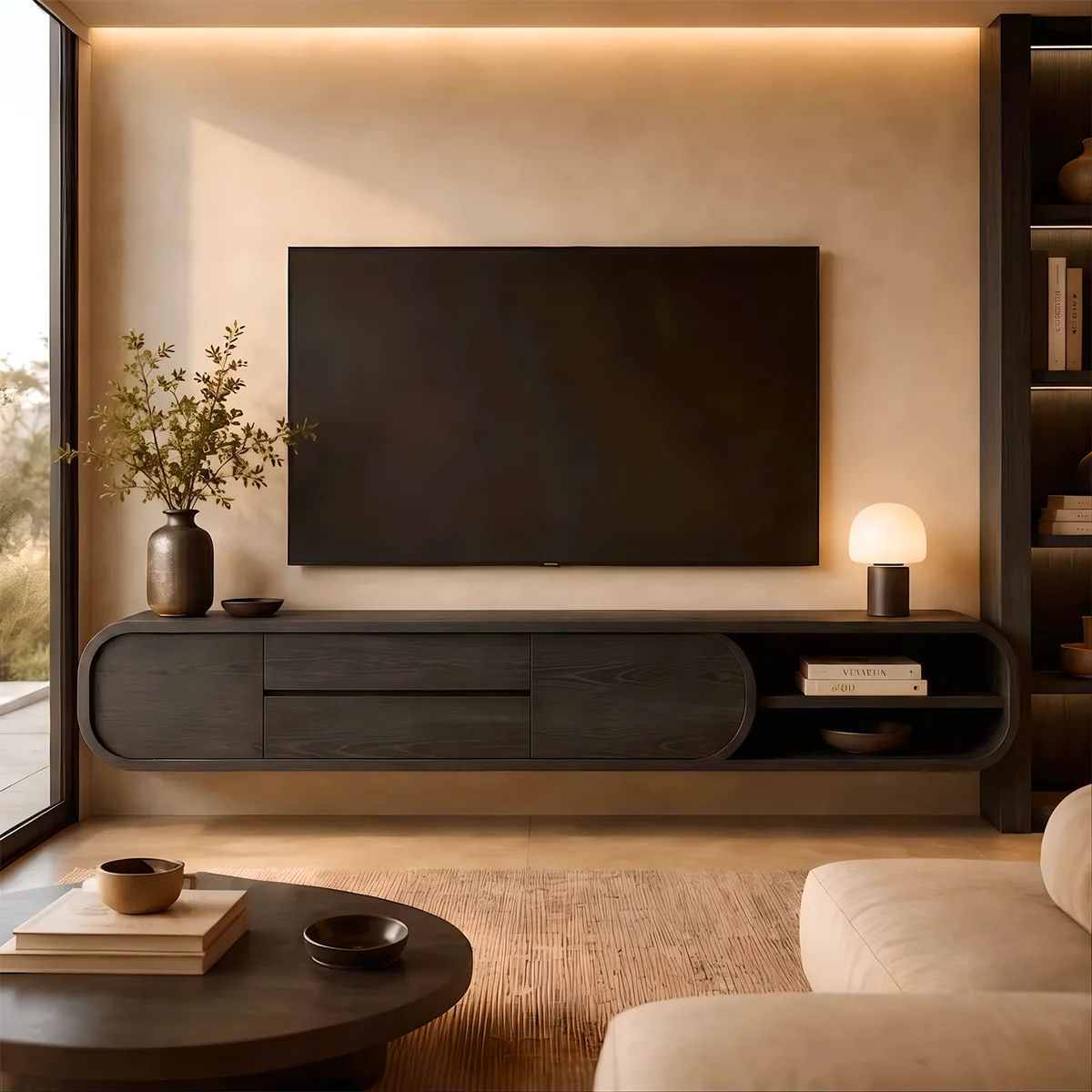 Modern Floating TV Stand | Wall Mounted Entertainment Center with Storage & Open Shelves HG021-2IBO3HC