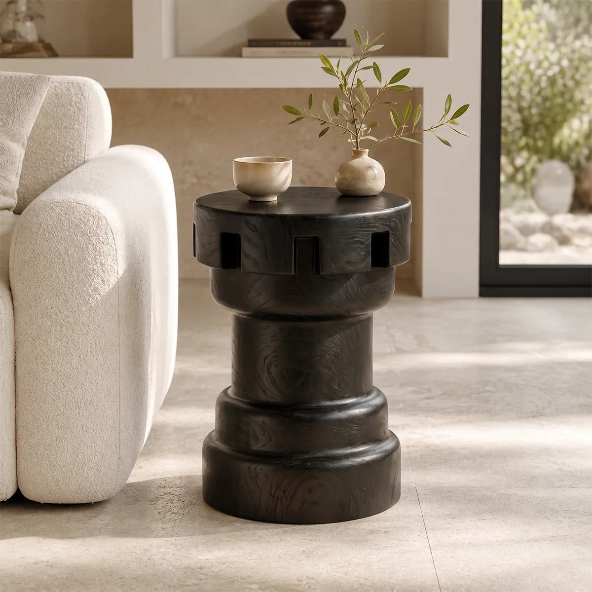Sculptural Notched Wood End Table | Round Tiered Pedestal Side Table TT006-9MJB5ED