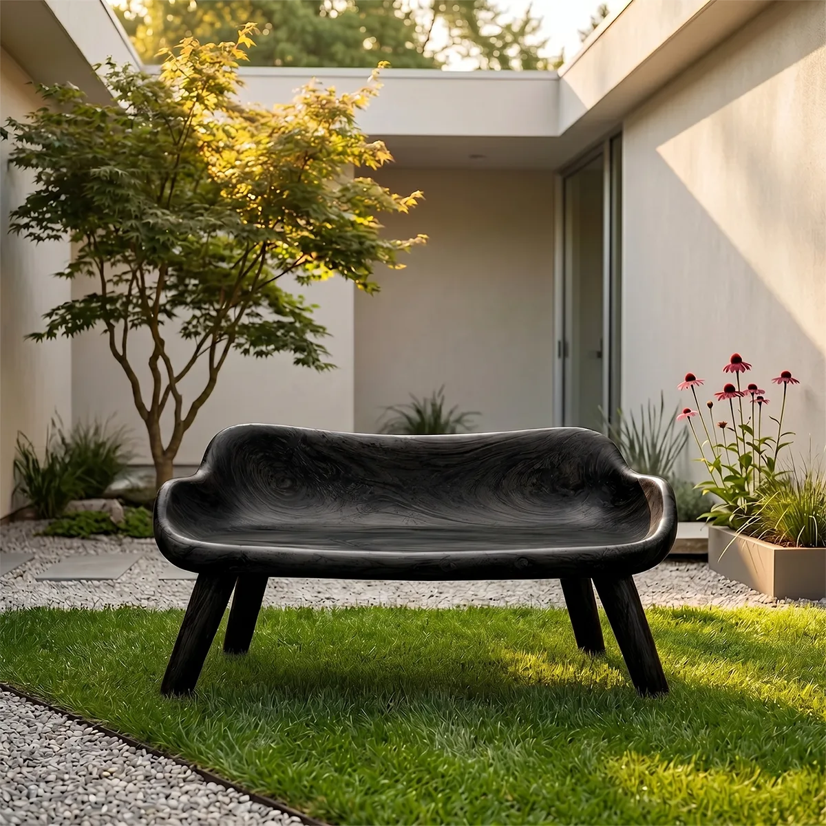 Organic Sculptural Garden Bench with Integrated Curved Backrest TH003-2560