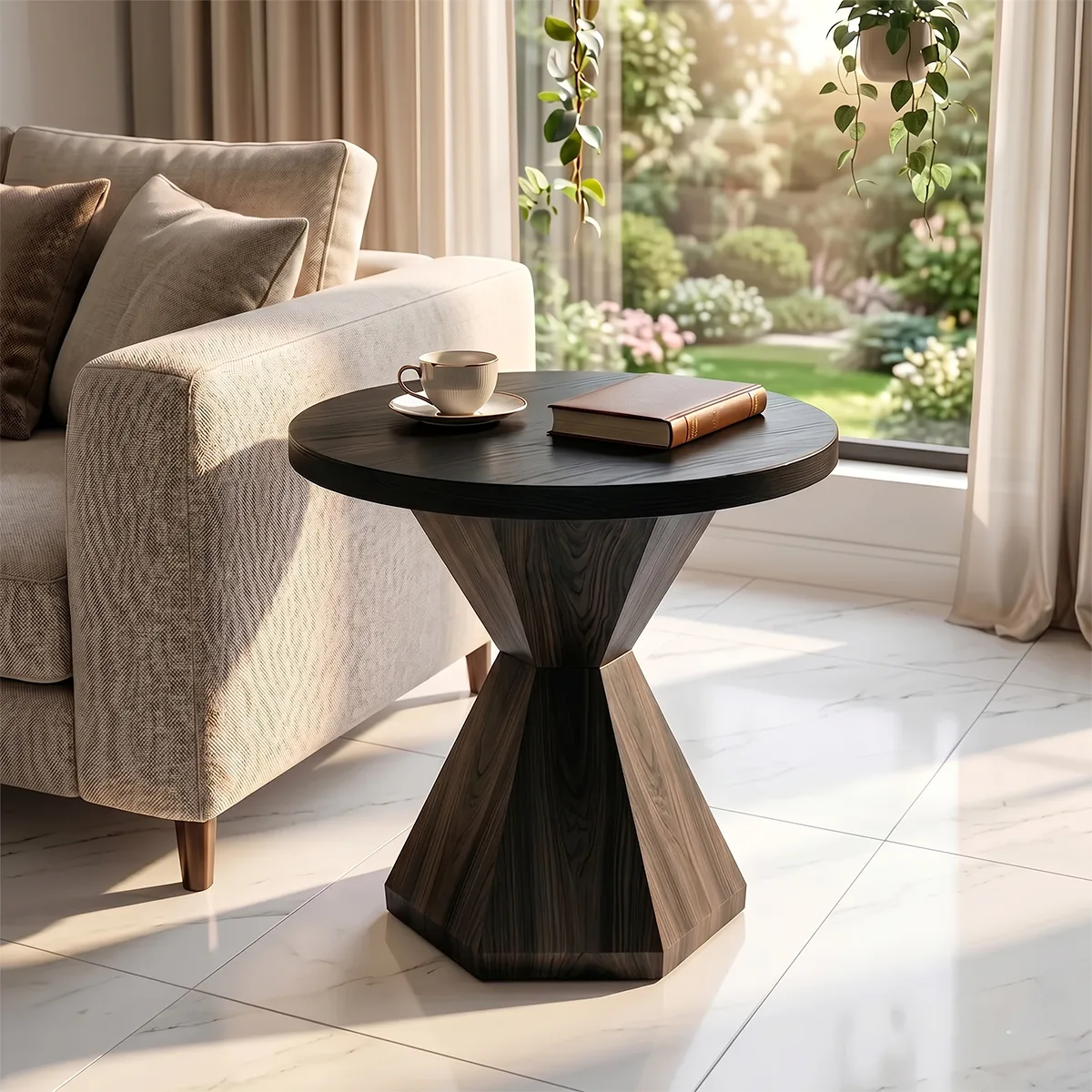 Modern Geometric Side Table with Sculptural Pedestal Base TH003-5870