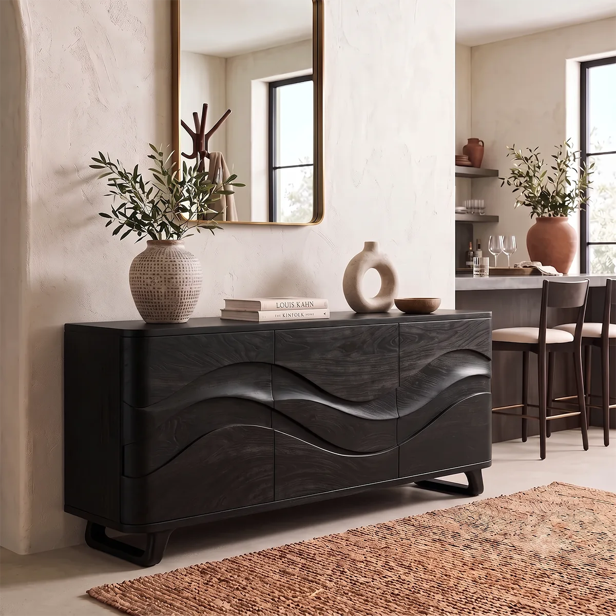 Sculptural Wave Sideboard with Concealed Storage | Modern Statement Storage Cabinet HG021-3YUO8VQ