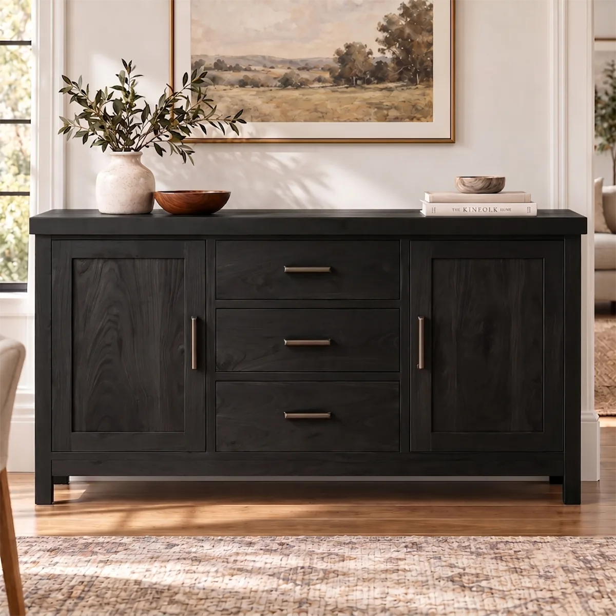 Modern Sideboard with 3 Drawers and 2 Cabinets | Spacious Dining Room Storage Cabinet HG021-5BXZ5UF