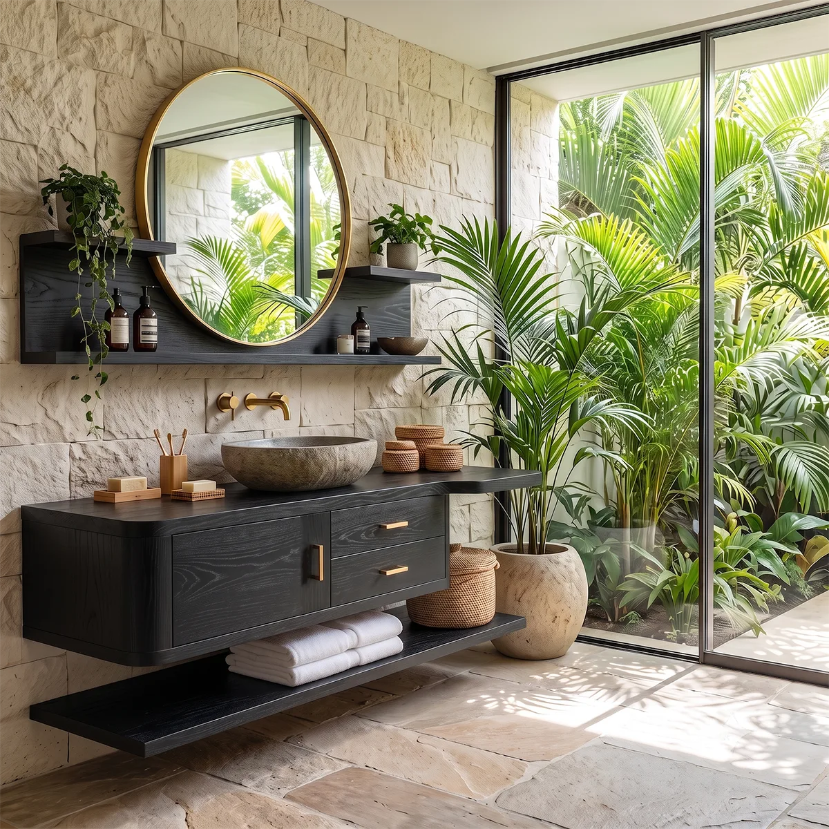 Floating Bathroom Vanity with Drawers & Lower Shelf | Modern Wall Mounted Vanity TT006-1NHY8EM