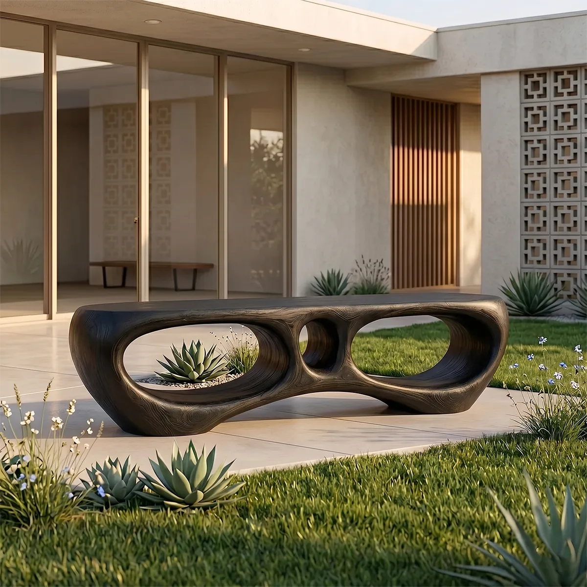 Modern Organic Outdoor Bench with Sculptural Open-Frame Design TH003-7833